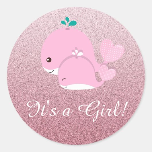 Sticker Rond Parties scintillant rose ombre C'est une fille Bab (Devant)