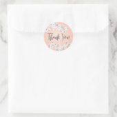 Sticker Rond Parties scintillant rose or cerisier fleurs Merci (Sac)