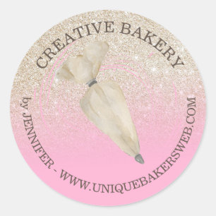Sticker Rond Parties scintillant rose Or Étincelle Boulangerie 
