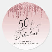 Sticker Rond Parties scintillant rose or rose 50e anniversaire (Devant)