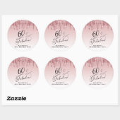 Sticker Rond Parties scintillant rose or rose 60e anniversaire (Feuille)