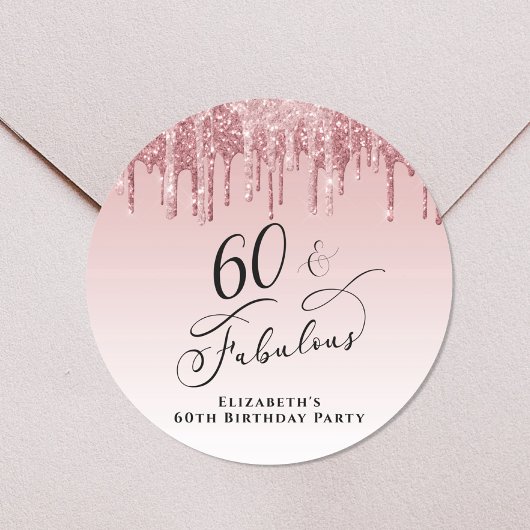 Sticker Rond Parties scintillant rose or rose 60e anniversaire