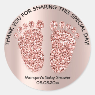 Sticker Rond Parties scintillant rose Peau Pieds Baby shower Fa