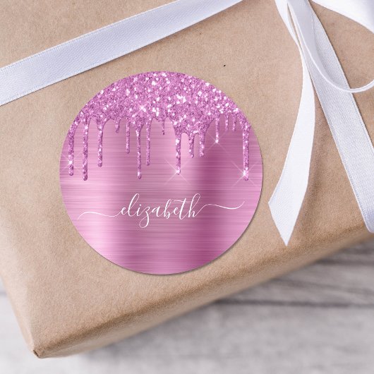 Sticker Rond Parties scintillant rose personnalisée
