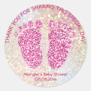 Sticker Rond Parties scintillant rose Pieds Baby shower Favoris