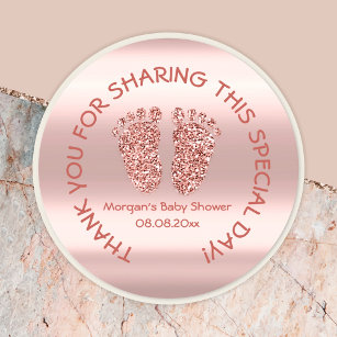 Sticker Rond Parties scintillant rose Pieds Baby shower Favoris