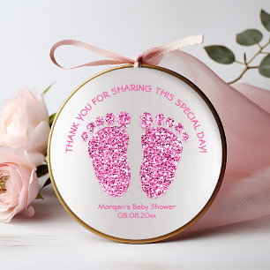 Sticker Rond Parties scintillant rose pieds Baby shower Favoris