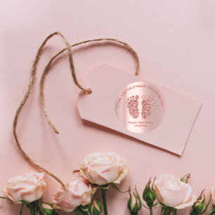 Sticker Rond Parties scintillant rose Pieds Baby shower Favoris