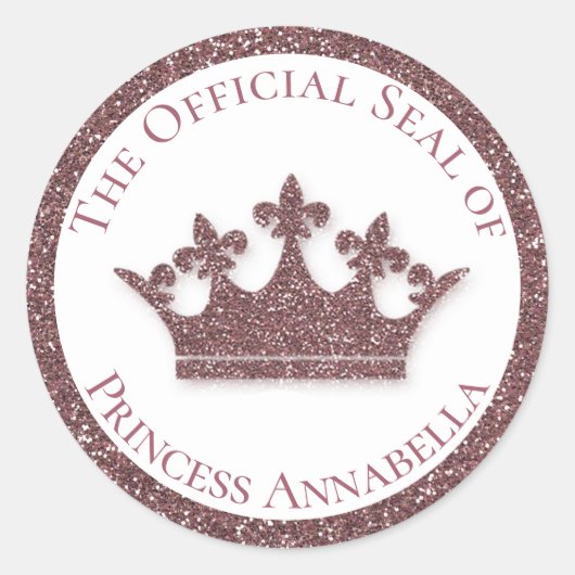 Sticker Rond Parties scintillant rose Princesse Couronne Nom pe (Devant)