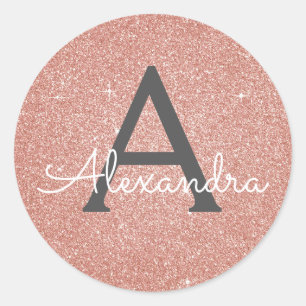 Sticker Rond Parties scintillant rose Rose or et Monogramme éti