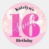 Sticker Rond Parties scintillant rose sucré 16 Ballons d'annive (Devant)