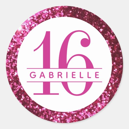 Sticker Rond Parties scintillant rose vif Anniversaire Favorise (Devant)