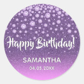 Sticker Rond Parties scintillant rose violet Joyeux anniversair (Devant)