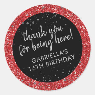 Sticker Rond Parties scintillant rouge Anniversaire Merci Favor