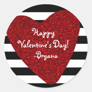 Sticker Rond Parties scintillant rouge Look Coeur Noir Blanc Va