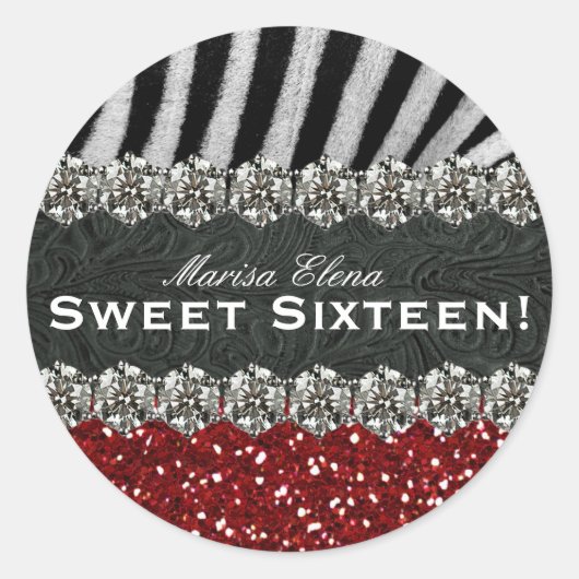 Sticker Rond Parties scintillant rouge Zebra Célébration Sweet  (Devant)