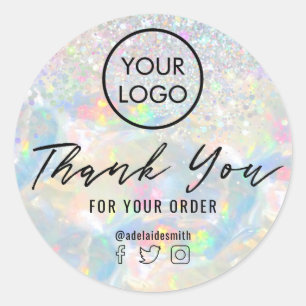 Sticker Rond parties scintillant texture opale merci