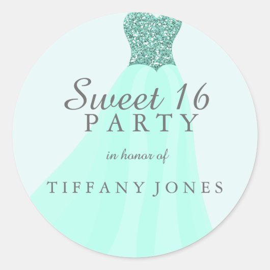 Sticker Rond Parties scintillant Turquoise à la menthe Gown Swe (Devant)
