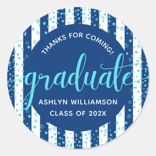 Sticker Rond Parties scintillant turquoise Confetti Script (Devant)