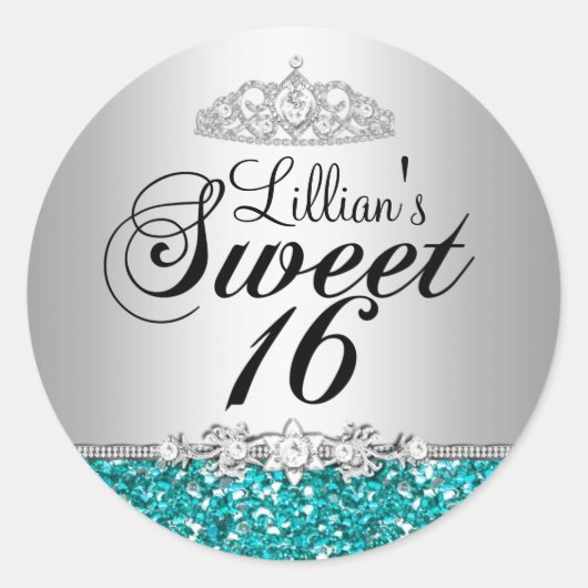 Sticker Rond Parties scintillant turquoise & Diamond Tiara Swee (Devant)
