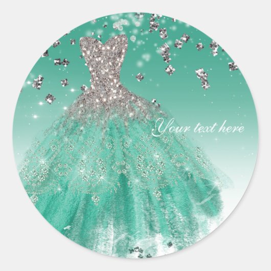 Sticker Rond Parties scintillant turquoise et argentée Glamour (Devant)