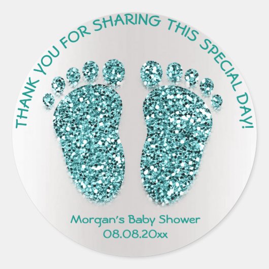 Sticker Rond Parties scintillant turquoise Gree Pieds Baby show (Devant)