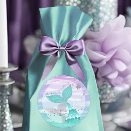 Sticker Rond Parties scintillant Turquoise Queue de sirène Anni