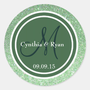 Sticker Rond Parties scintillant verte et chasseur Mariage vert