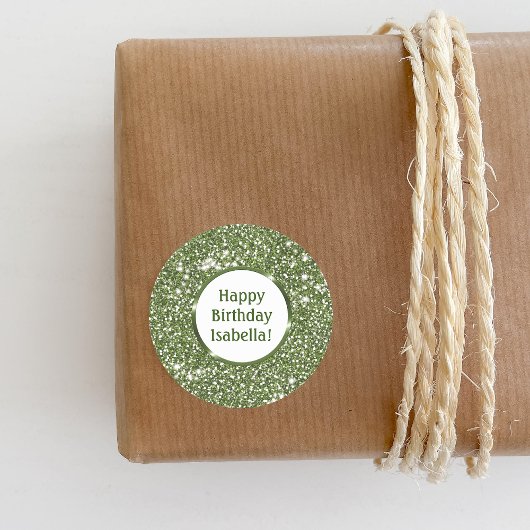 Sticker Rond Parties scintillant verte Faux Texture personnalis