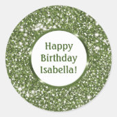 Sticker Rond Parties scintillant verte Faux Texture personnalis (Devant)
