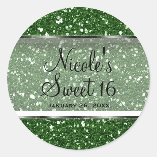 Sticker Rond Parties scintillant verte Glam Sweet 16 Custom Par (Devant)