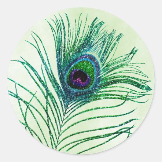 Sticker Rond Parties scintillant verte Peacock Feather (Devant)