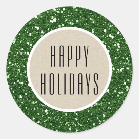 Sticker Rond Parties scintillant Verte & Rustique Kraft Holiday (Devant)