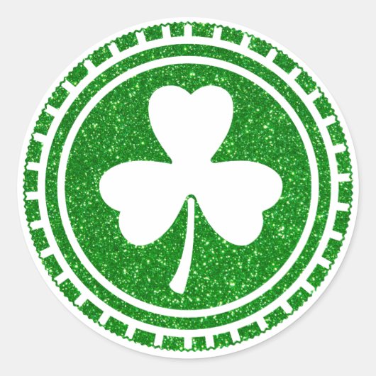 Sticker Rond Parties scintillant verte Shamrock Chip St Patrick (Devant)