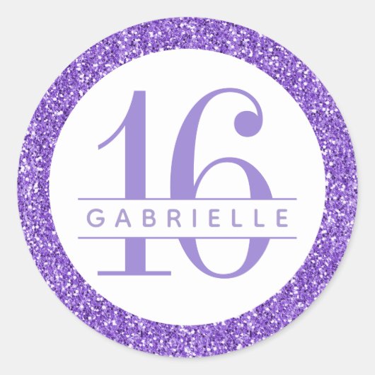 Sticker Rond Parties scintillant violet Anniversaire Favoriser  (Devant)