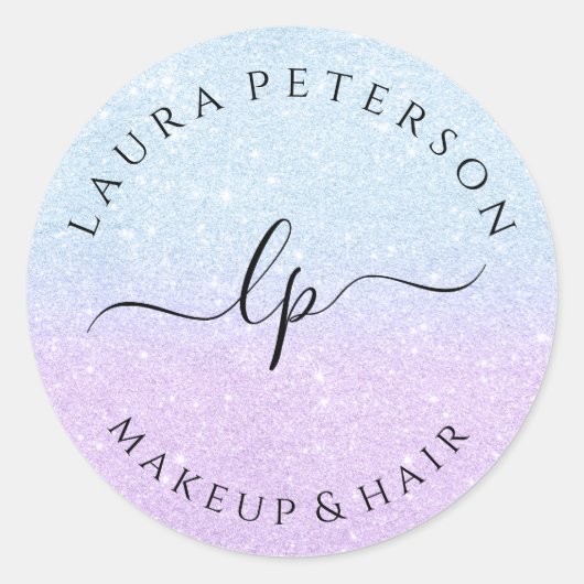 Sticker Rond Parties scintillant violet bleu écriture manuscrit (Devant)