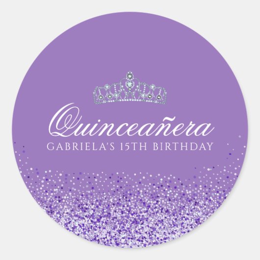 Sticker Rond Parties scintillant violet clair Quinceanera (Devant)