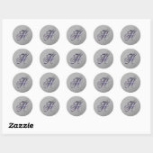 Sticker Rond Parties scintillant violet et argenté Fancy Script (Feuille)