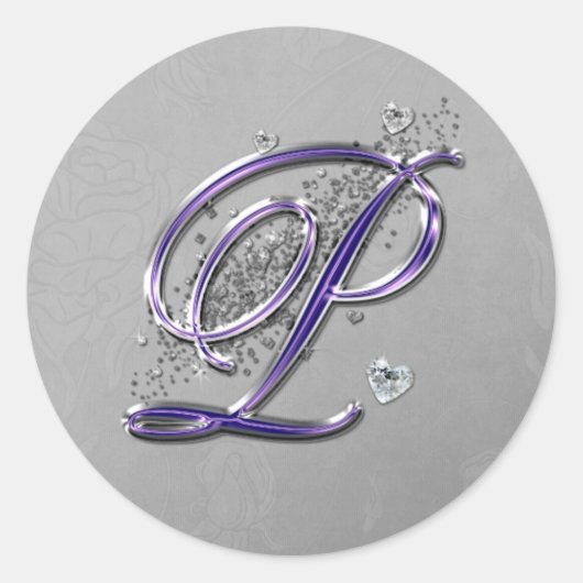 Sticker Rond Parties scintillant violet et argenté Fancy Script (Devant)