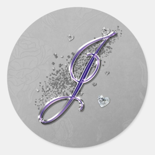 Sticker Rond Parties scintillant violet et argenté Fancy Script (Devant)