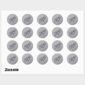 Sticker Rond Parties scintillant violet et argenté Fancy Script (Feuille)