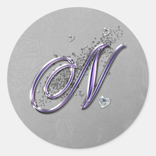 Sticker Rond Parties scintillant violet et argenté Fancy Script (Devant)