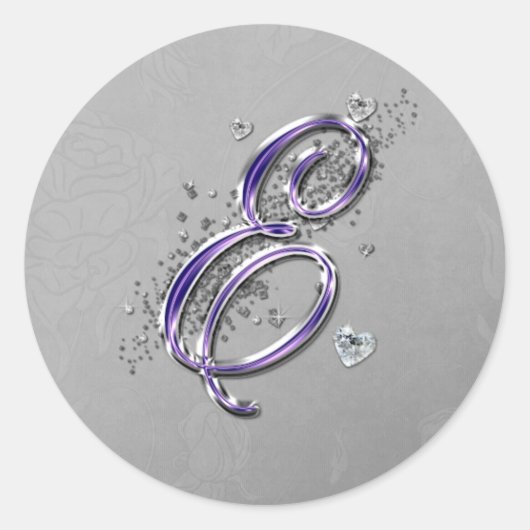 Sticker Rond Parties scintillant violet et argenté Fancy Script (Devant)