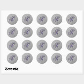 Sticker Rond Parties scintillant violet et argenté Fancy Script (Feuille)