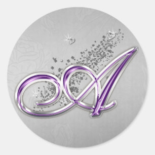Sticker Rond Parties scintillant violet et argenté Monogramme A