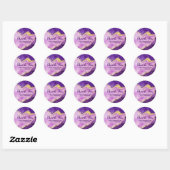 Sticker Rond Parties scintillant violet et or Agate Merci (Feuille)