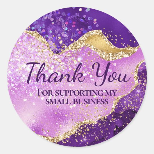 Sticker Rond Parties scintillant violet et or Agate Merci (Devant)