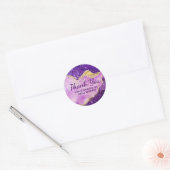 Sticker Rond Parties scintillant violet et or Agate Merci (Enveloppe)