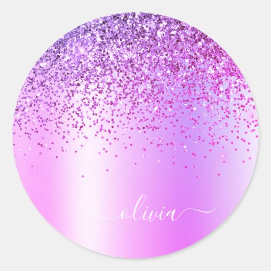 Sticker Rond Parties scintillant violet Monogramme Nom Luxury G (Devant)