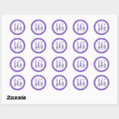 Sticker Rond Parties scintillant violet Sweet 16 Favor Sceller  (Feuille)